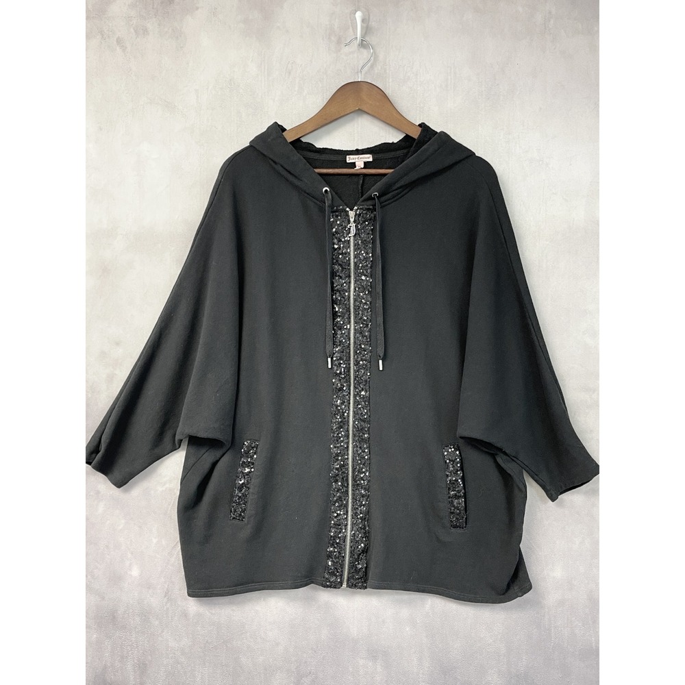 Juicy Couture Womens XL Sequin Hoodie Poncho Cape Y2K McBling Oversized Zip